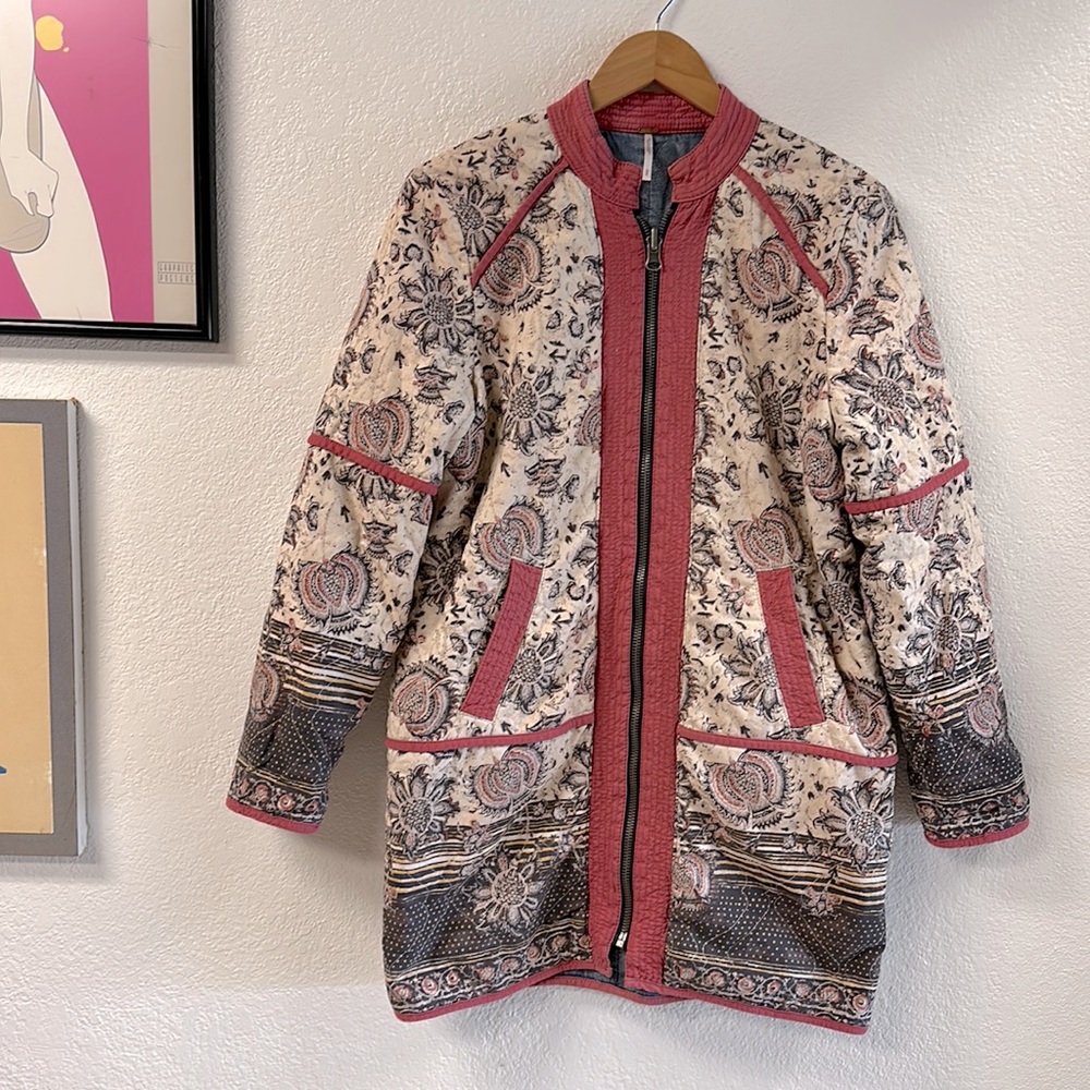 Free People Quilted Paisley Coat Size Small - Reversible